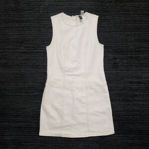 H&M Size XS Off White/Cream Twill Denim Sleevess Back Zip A-Line Mini Dress